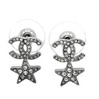 Chanel Earrings CC Logo Star Rhinestone Silver