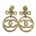 Chanel Earrings CC Logo Vintage Swing Round Gold Plated
