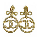Chanel Earrings CC Logo Vintage Swing Round Gold Plated