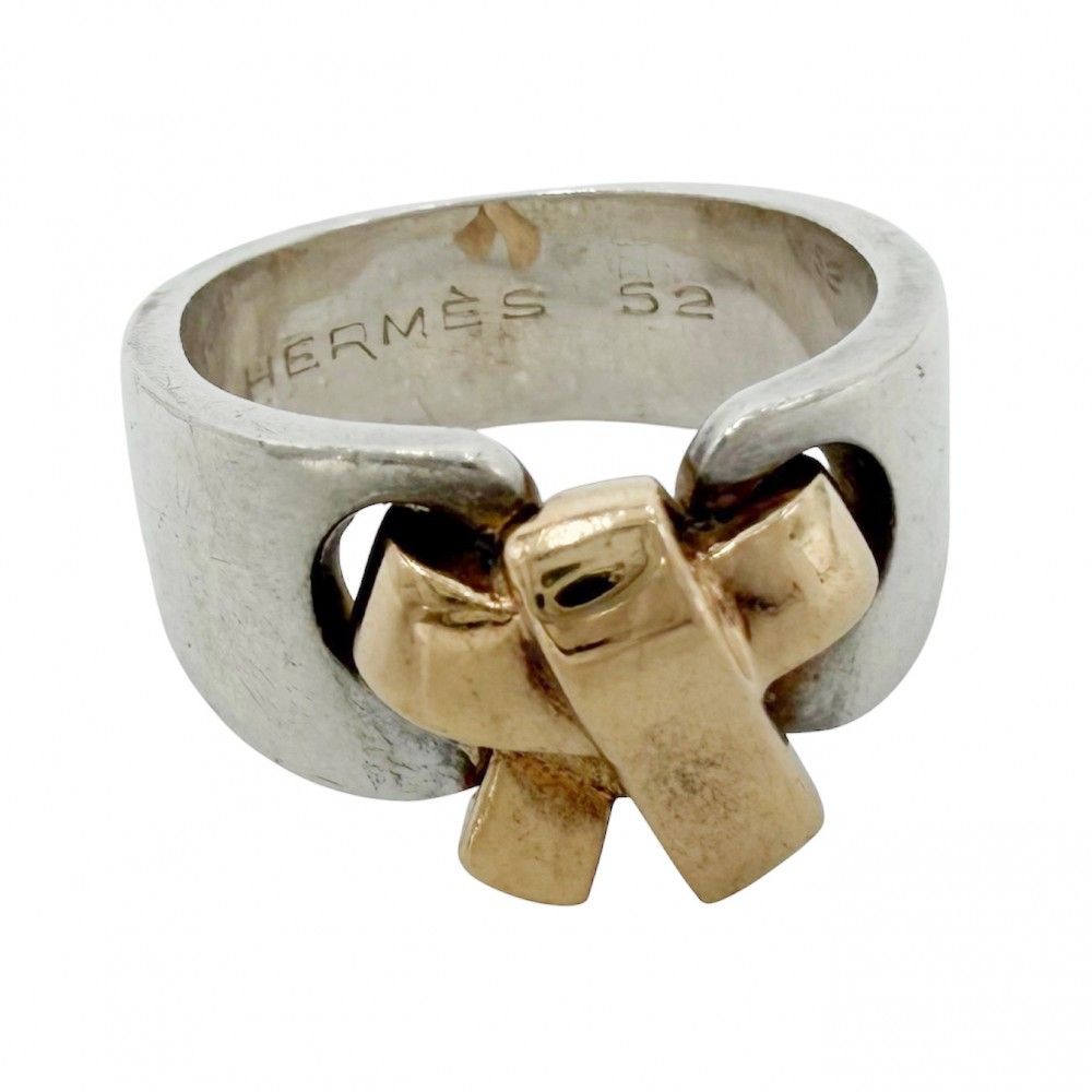 Hermes Ring Ribbon Russet Vintage 52 18k 925 Sterling Silver
