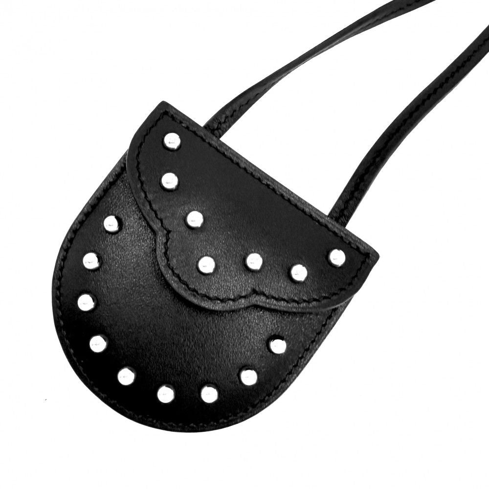 Hermes Necklace Car Navigation Studs Mini Pouch Leather Black Silver