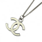Chanel Necklace CC Logo Silver White
