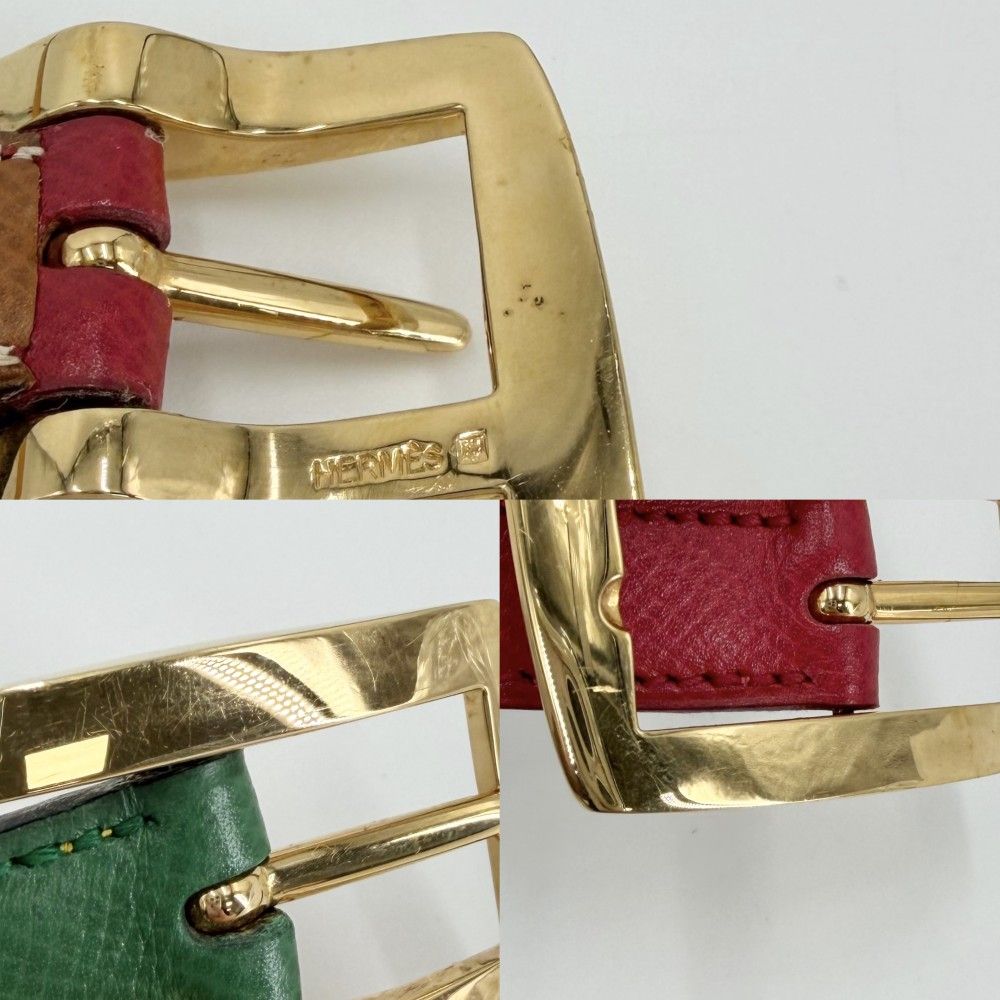 Hermes Belt Reversible 90 Leather Red Green Gold — view 5