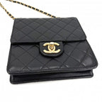Chanel Shoulder Bag Quilted Logo Chain CC Crossbody Leather Black Gold — view 3