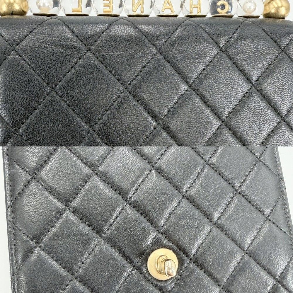Chanel Shoulder Bag Quilted Logo Chain CC Crossbody Leather Black Gold — view 6
