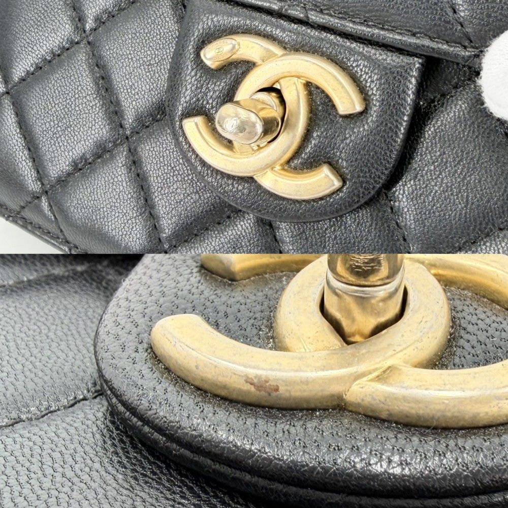 Chanel Shoulder Bag Quilted Logo Chain CC Crossbody Leather Black Gold — view 7