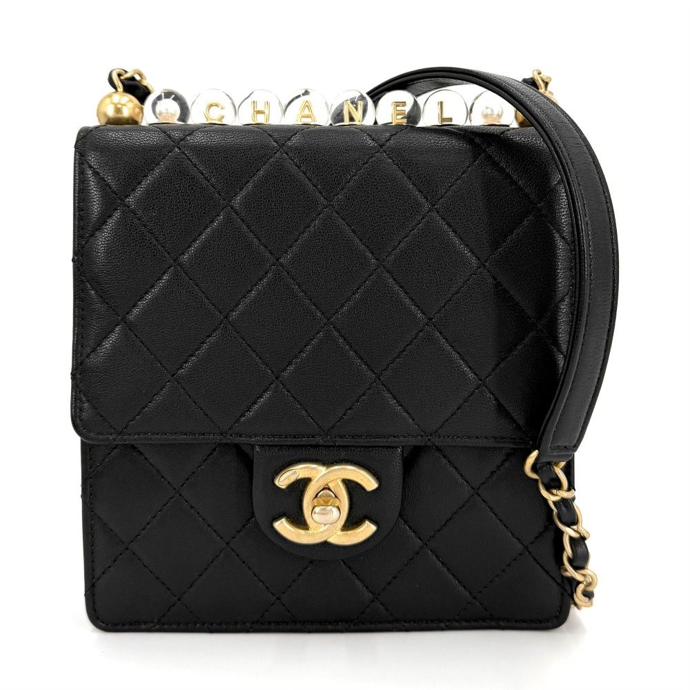 Chanel Shoulder Bag Quilted Logo Chain CC Crossbody Leather Black Gold