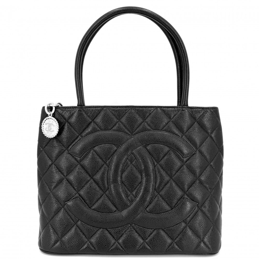 Chanel Handbag Quilted Reissue Tote CC Logo Shoulder Caviar Leather Black Silver