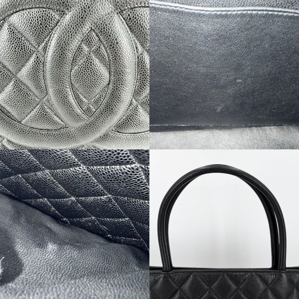 Chanel Handbag Quilted Reissue Tote CC Logo Shoulder Caviar Leather Black Silver — view 6