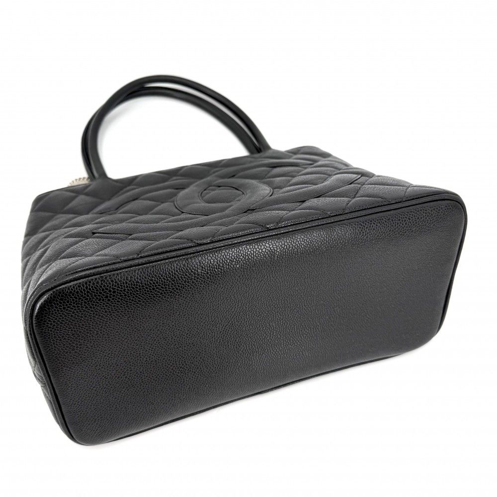 Chanel Handbag Quilted Reissue Tote CC Logo Shoulder Caviar Leather Black Silver — view 3