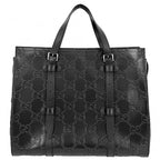 Gucci Tote GG Embossed Handbag Shoulder Leather Black Silver — view 2
