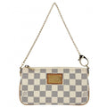 Louis Vuitton Handbag Pochette Mila MM Pouch Chain Damier Azur Canvas White Gold