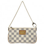 Louis Vuitton Handbag Pochette Mila MM Pouch Chain Damier Azur Canvas White Gold