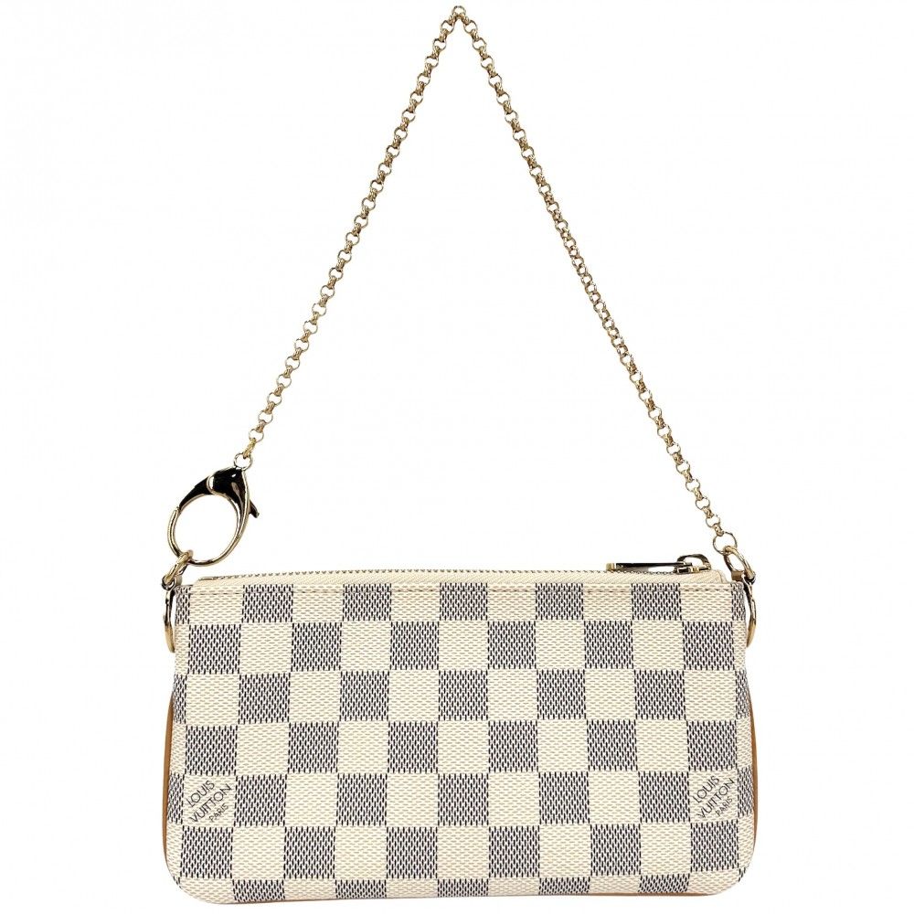 Louis Vuitton Handbag Pochette Mila MM Pouch Chain Damier Azur Canvas White Gold — view 2