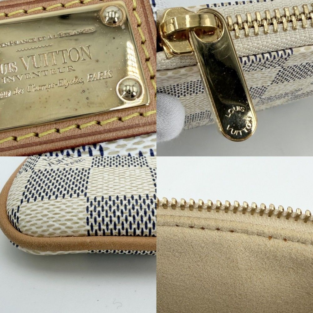 Louis Vuitton Handbag Pochette Mila MM Pouch Chain Damier Azur Canvas White Gold — view 6