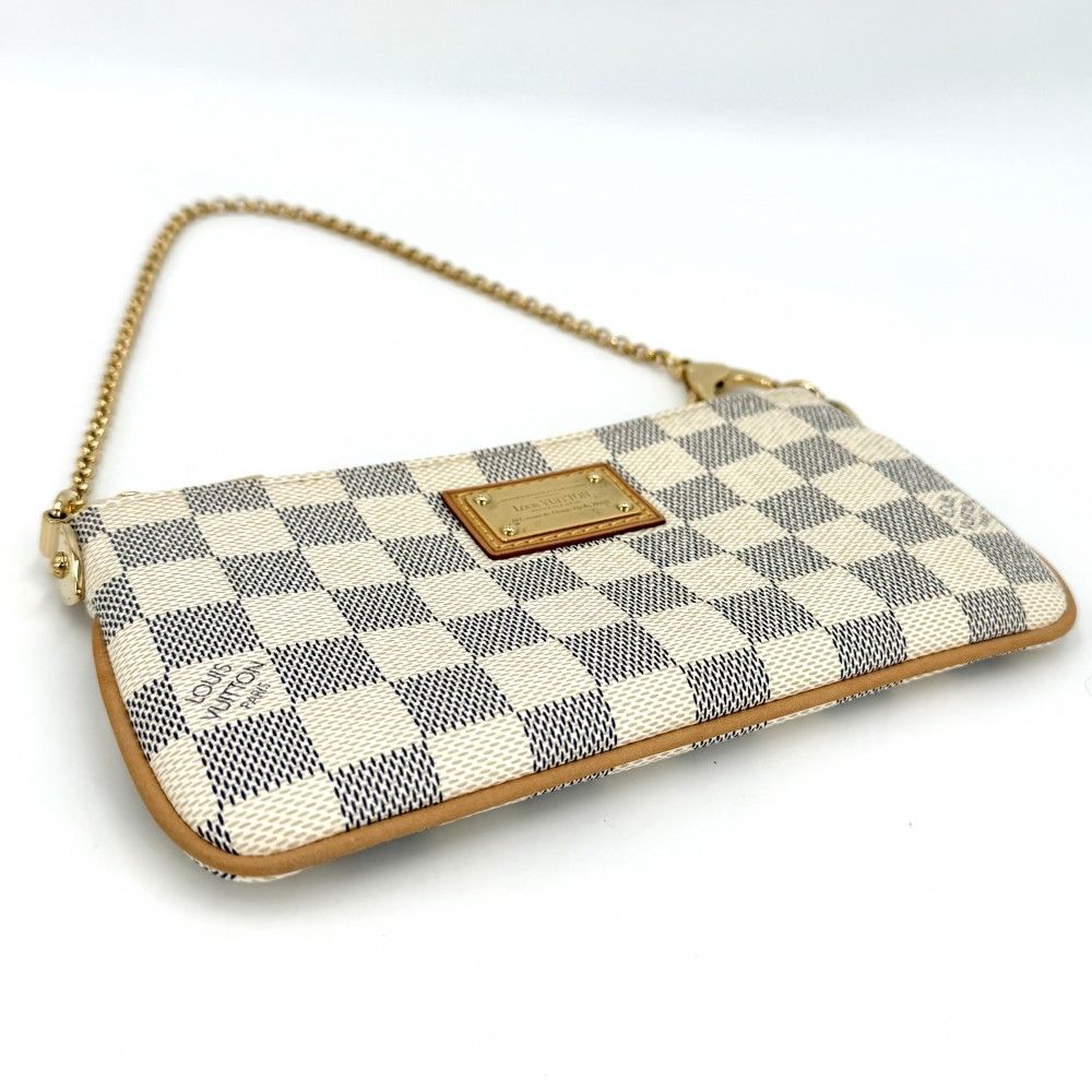 Louis Vuitton Handbag Pochette Mila MM Pouch Chain Damier Azur Canvas White Gold — view 3
