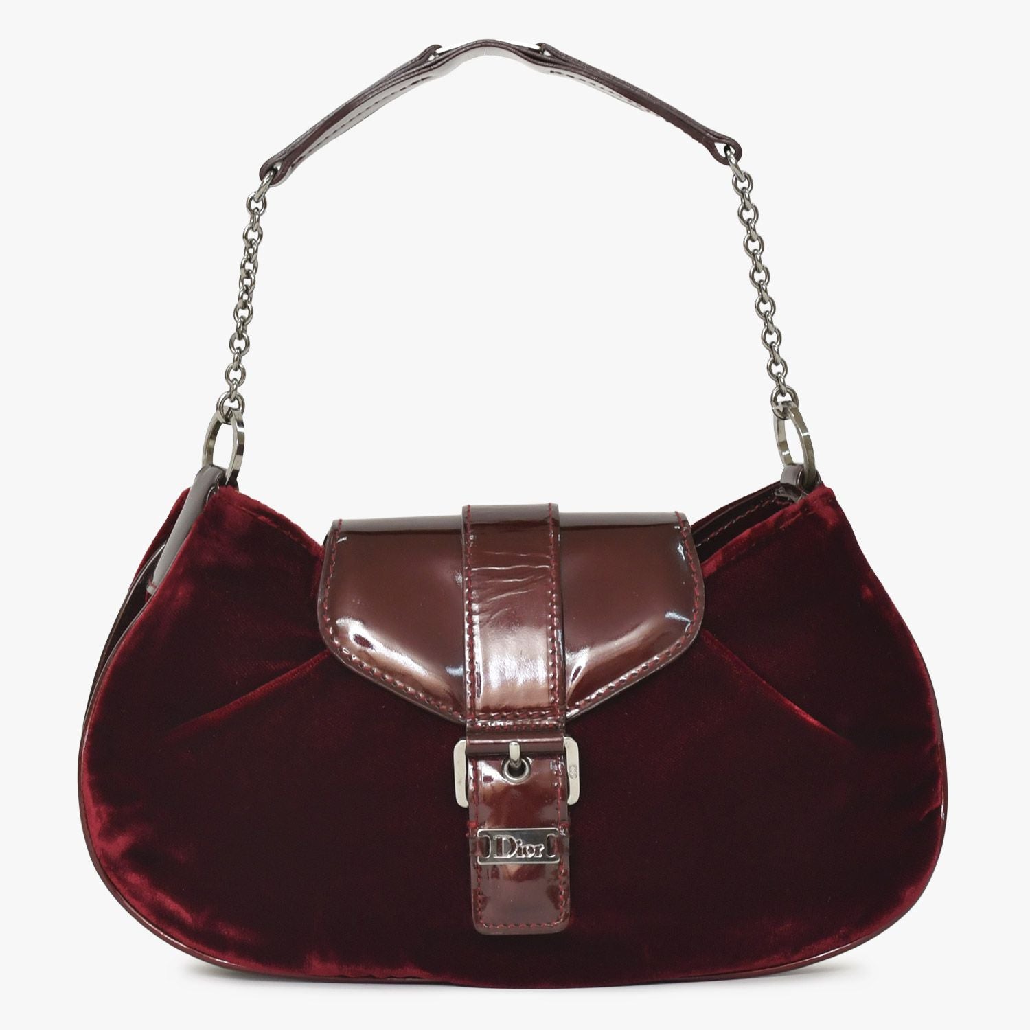 Dior Burgundy Wine Red Velour Bucket Bag Patent Leather