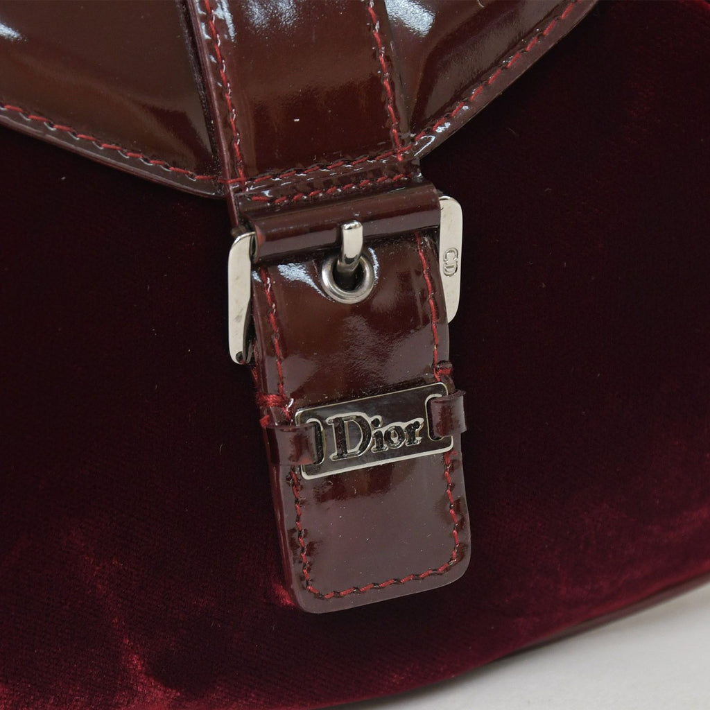 Dior Burgundy Wine Red Velour Bucket Bag Patent Leather — view 4