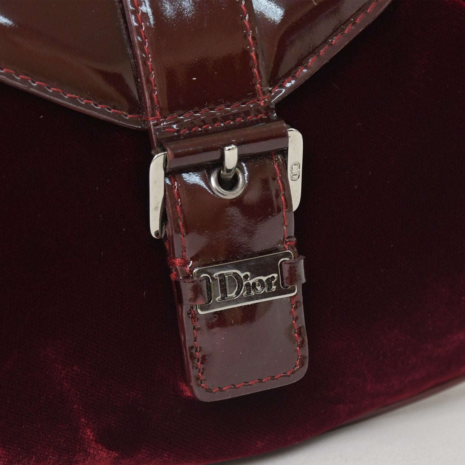 Dior Burgundy Wine Red Velour Bucket Bag Patent Leather — view 4