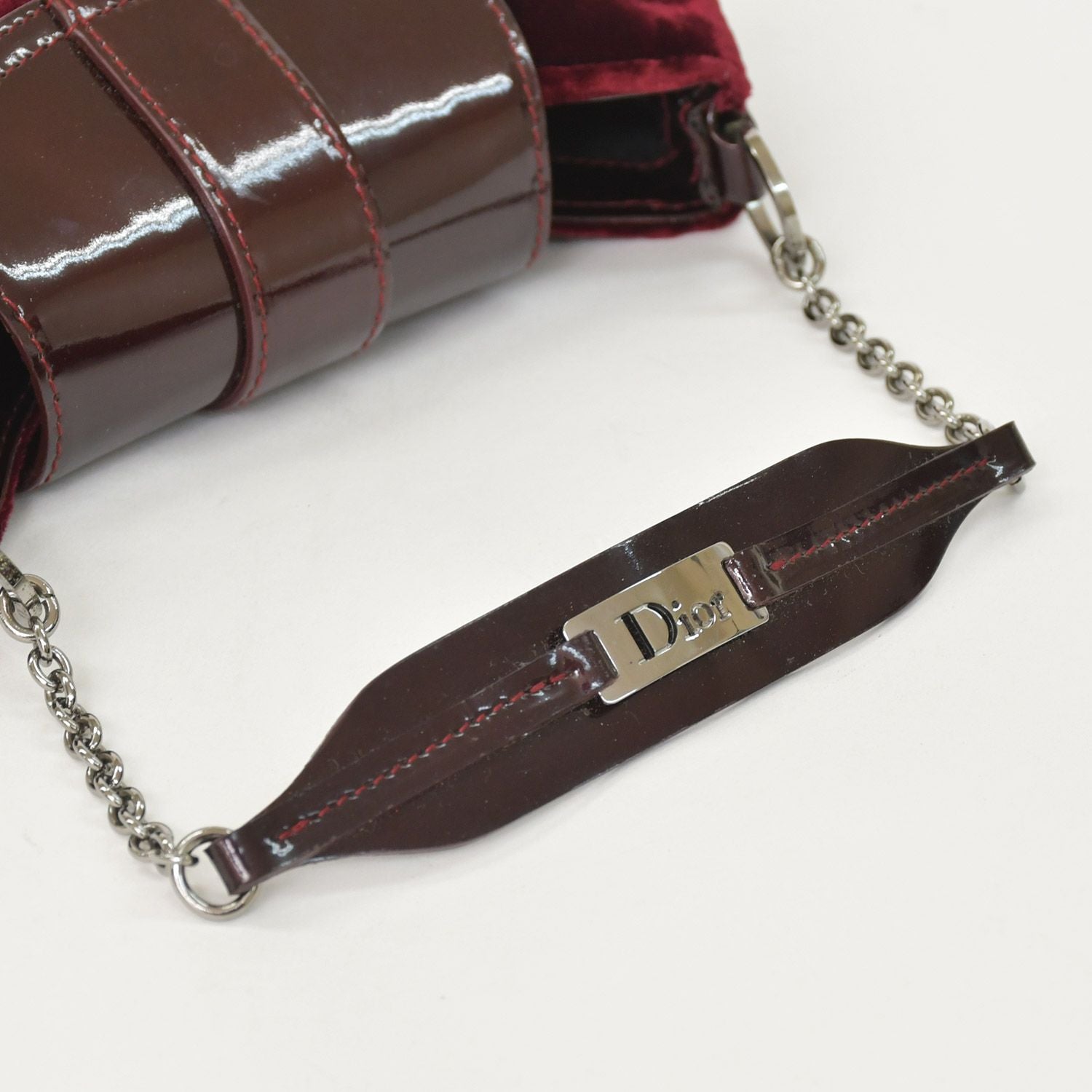 Dior Burgundy Wine Red Velour Bucket Bag Patent Leather — view 6