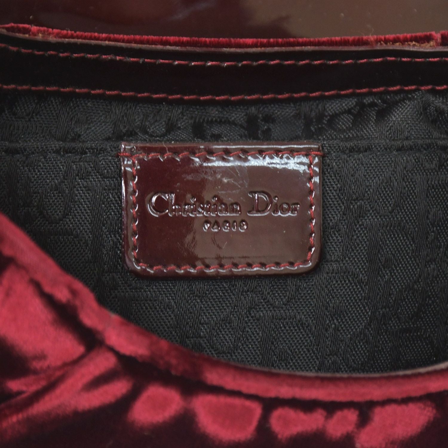 Dior Burgundy Wine Red Velour Bucket Bag Patent Leather — view 8