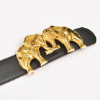 Hermes Elephant Motif Belt 5 Statue Gold Buckle Leather Plated Black Brown — view 2