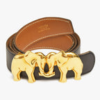Hermes Elephant Motif Belt 5 Statue Gold Buckle Leather Plated Black Brown