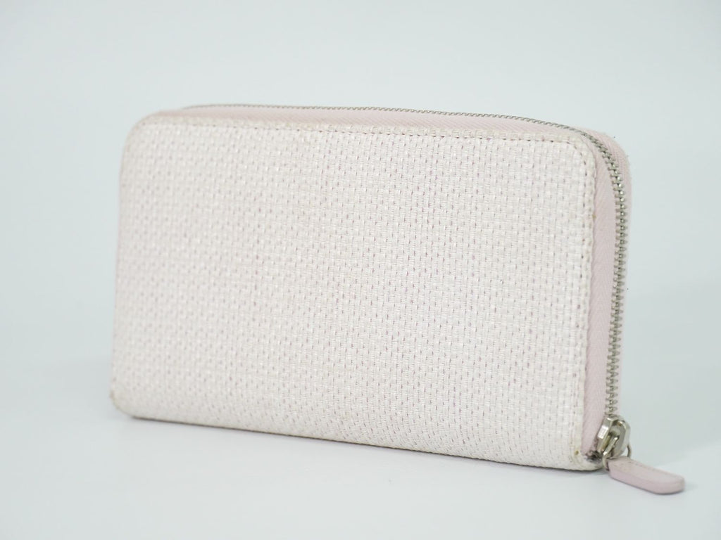 Chanel Deauville CC Logo Zip Around Wallet Canvas White Pink — view 2