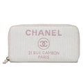 Chanel Deauville CC Logo Zip Around Wallet Canvas White Pink
