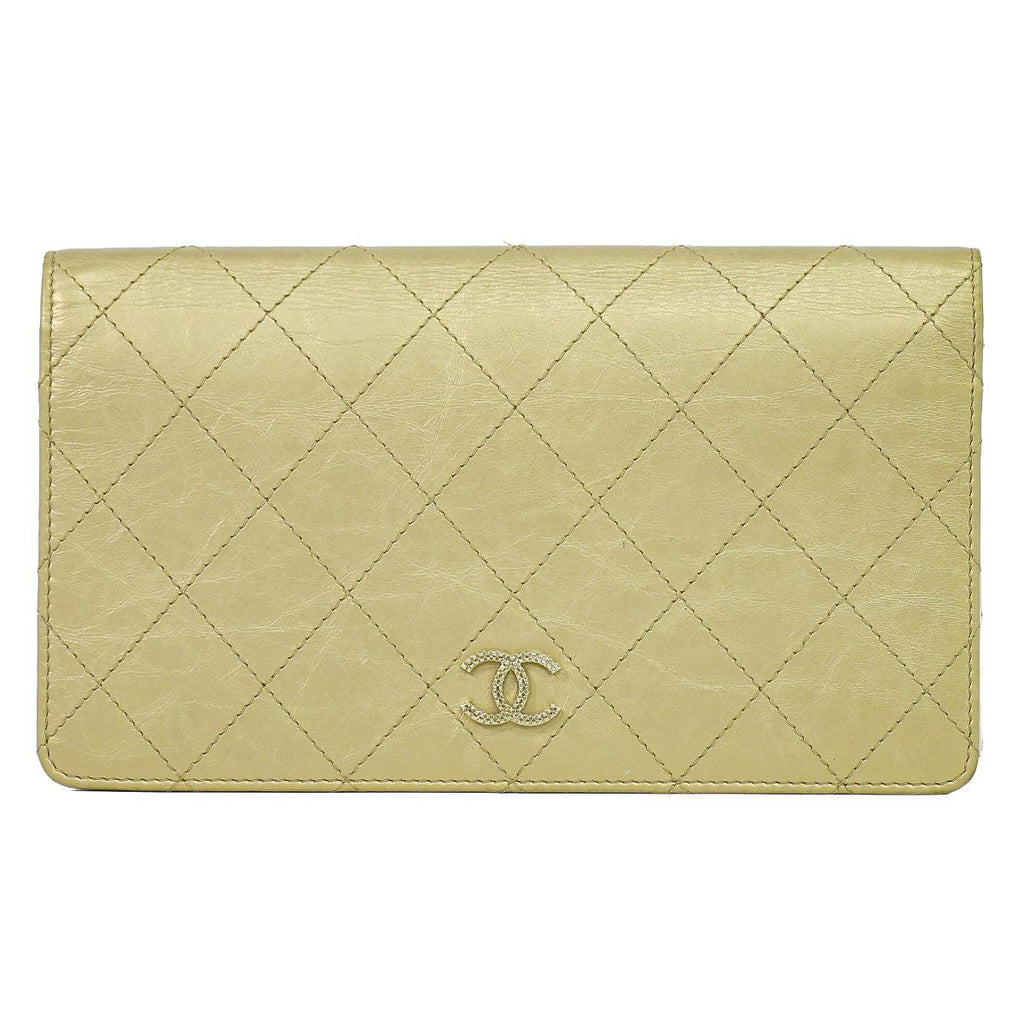 Chanel CC Logo Quilted Wallet Leather Gold