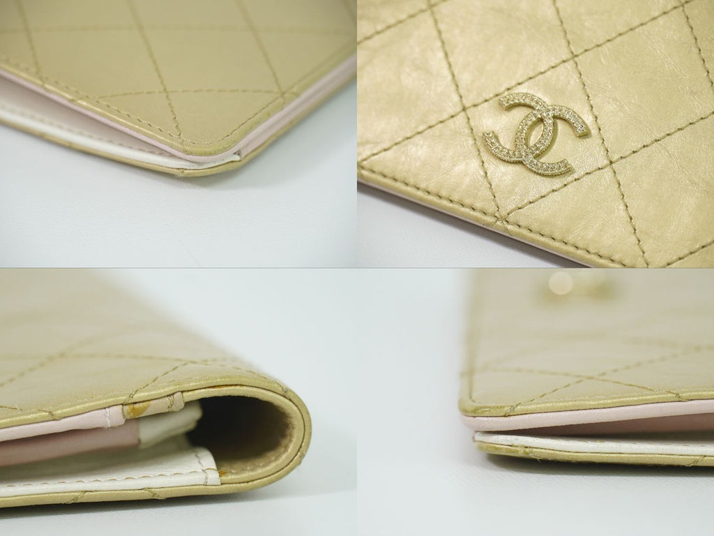 Chanel CC Logo Quilted Wallet Leather Gold — view 6