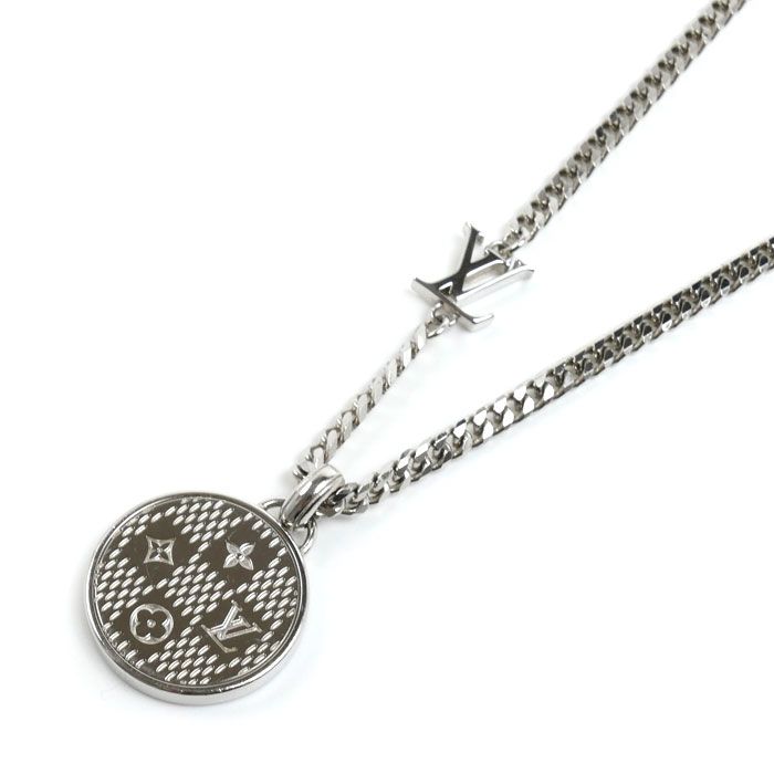 Louis Vuitton Metal Pendant Damier Staple Necklace 45 50 55 cm