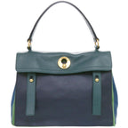 Saint Laurent Muse Two Leather Green Navy Blue Handbag