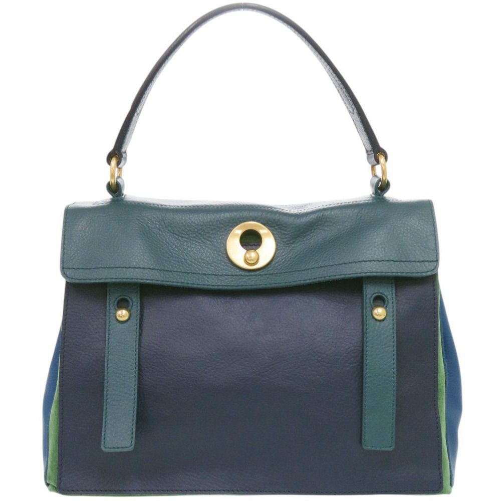 Saint Laurent Muse Two Leather Green Navy Blue Handbag