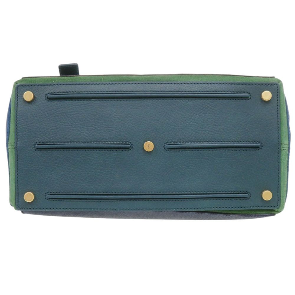 Saint Laurent Muse Two Leather Green Navy Blue Handbag — view 4