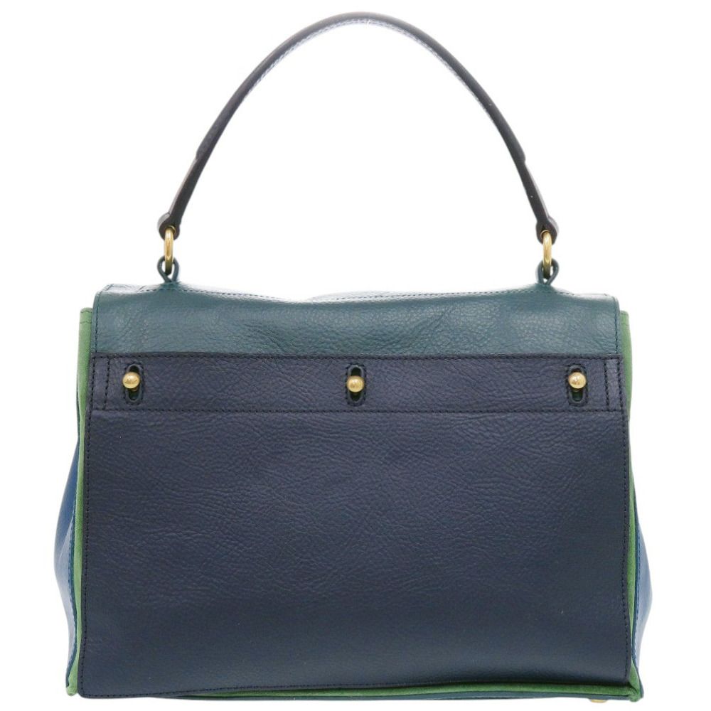 Saint Laurent Muse Two Leather Green Navy Blue Handbag — view 3
