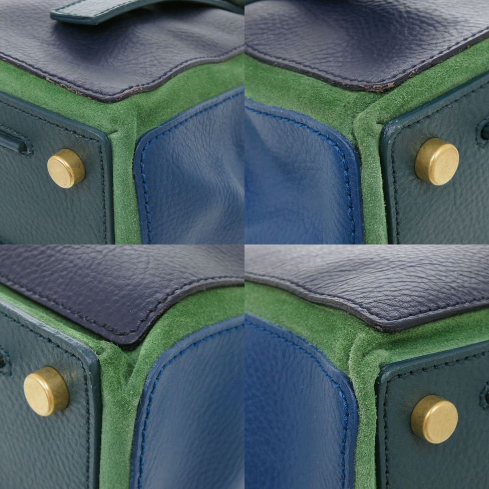 Saint Laurent Muse Two Leather Green Navy Blue Handbag — view 5