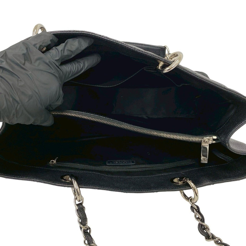 Chanel And Quilted CC Logo Caviar Leather Chain Tote Black — view 9