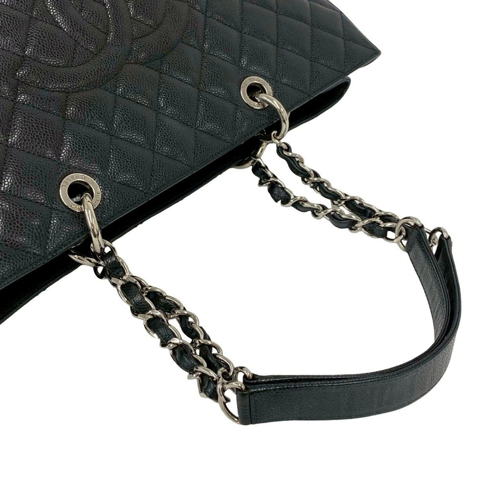 Chanel And Quilted CC Logo Caviar Leather Chain Tote Black — view 4