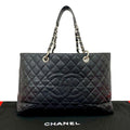Chanel And Quilted CC Logo Caviar Leather Chain Tote Black