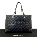 Chanel And Quilted CC Logo Caviar Leather Chain Tote Black