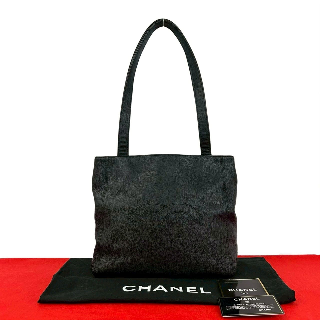 Chanel Card and No 5 Vintage CC Logo Leather Mini Tote Black