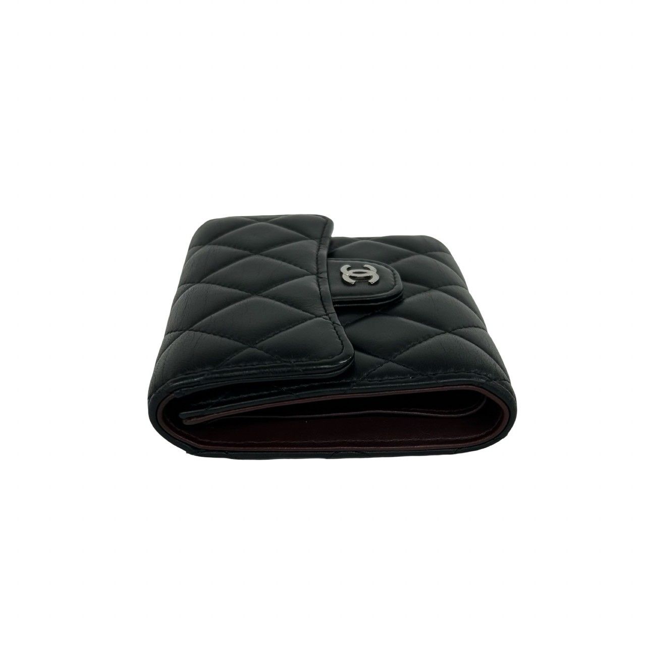 Chanel Box Card with Quilted CC Logo Lambskin Trifold Wallet Black — view 4