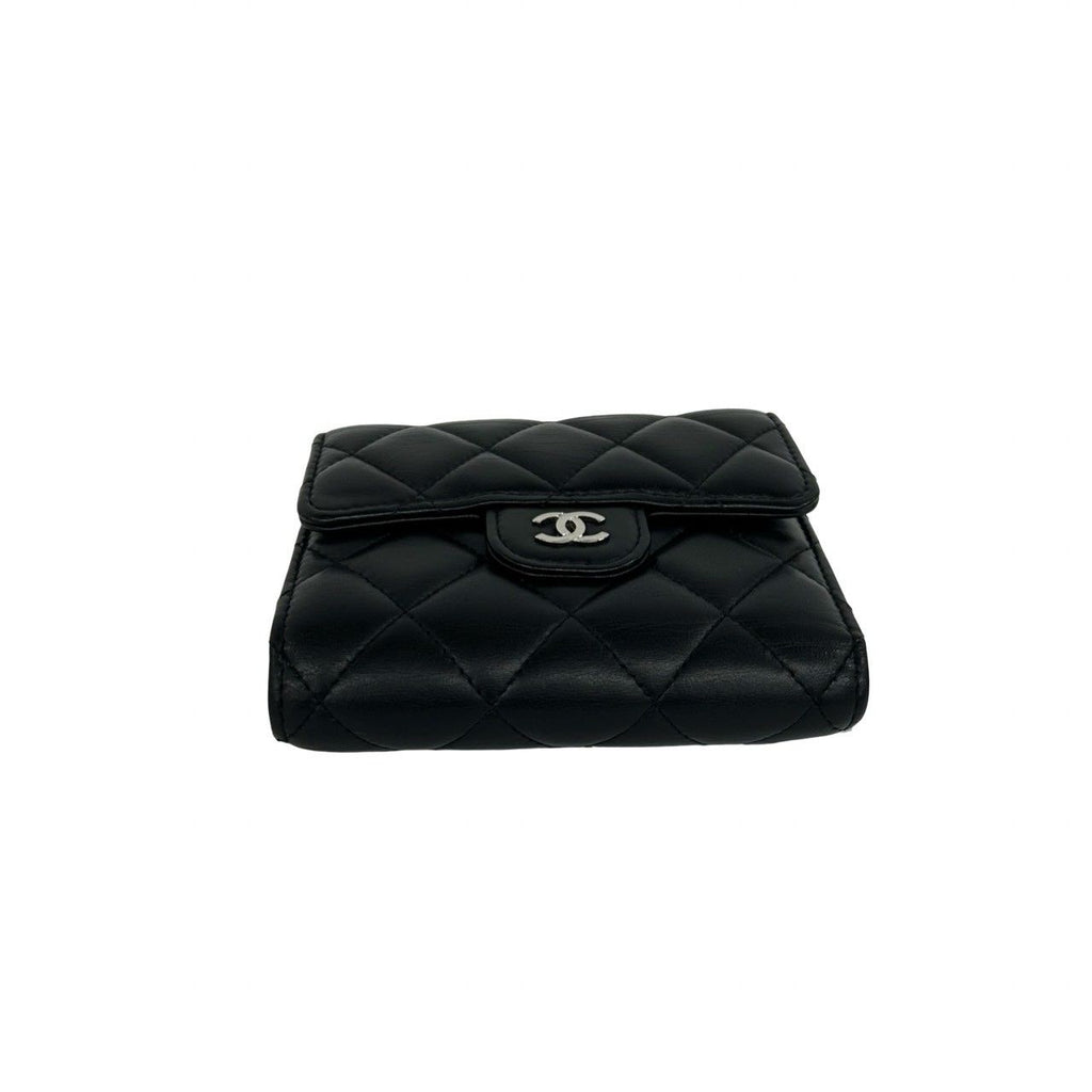 Chanel Box Card with Quilted CC Logo Lambskin Trifold Wallet Black — view 6