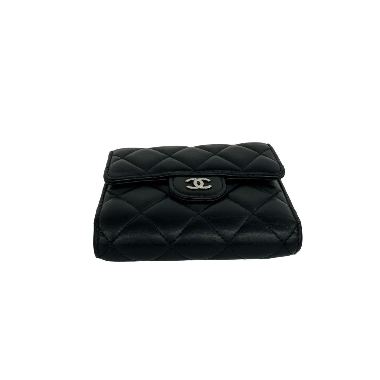 Chanel Box Card with Quilted CC Logo Lambskin Trifold Wallet Black — view 6