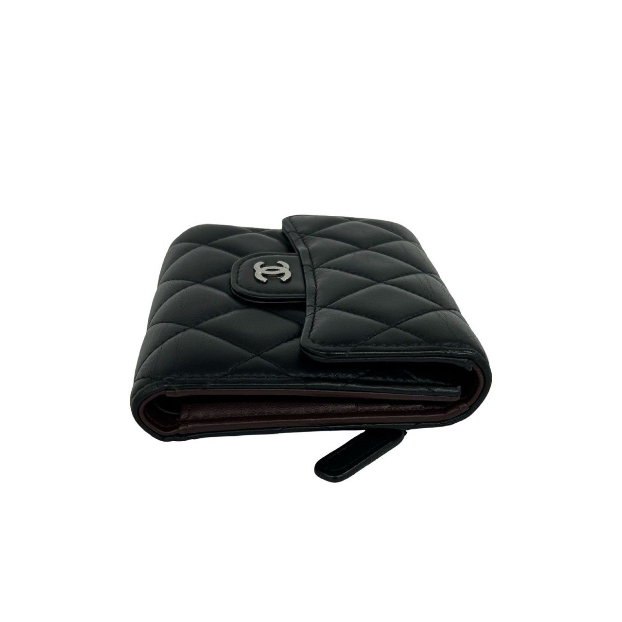 Chanel Box Card with Quilted CC Logo Lambskin Trifold Wallet Black — view 5