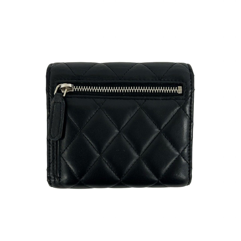 Chanel Box Card with Quilted CC Logo Lambskin Trifold Wallet Black — view 2