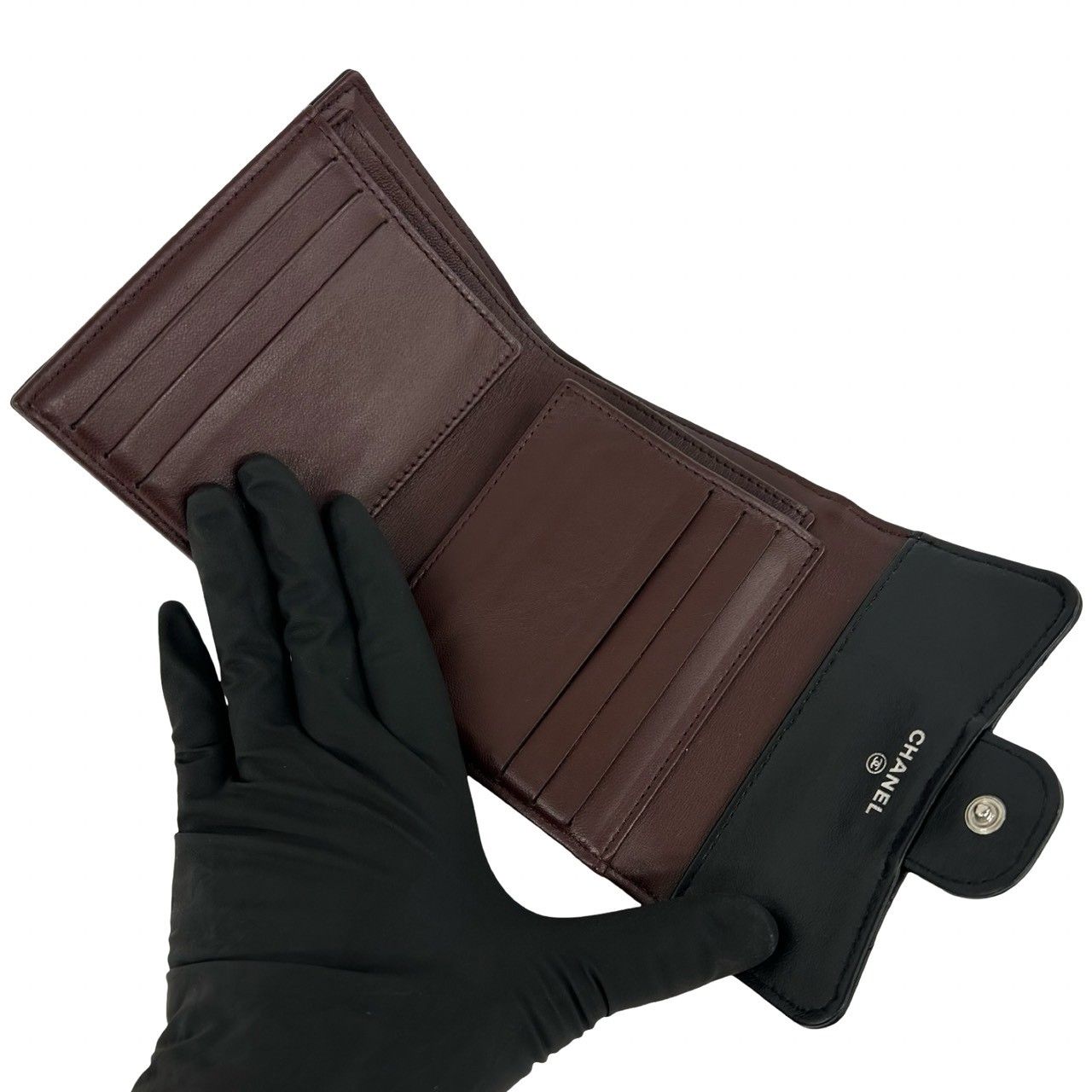 Chanel Box Card with Quilted CC Logo Lambskin Trifold Wallet Black — view 7