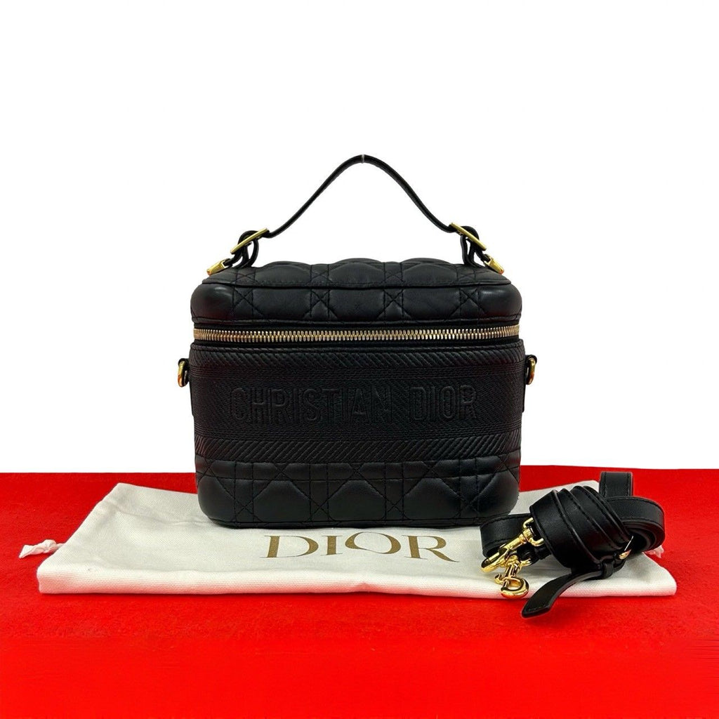 Dior Travel Small Vanity Cannage Leather 2-Way Shoulder Bag Black