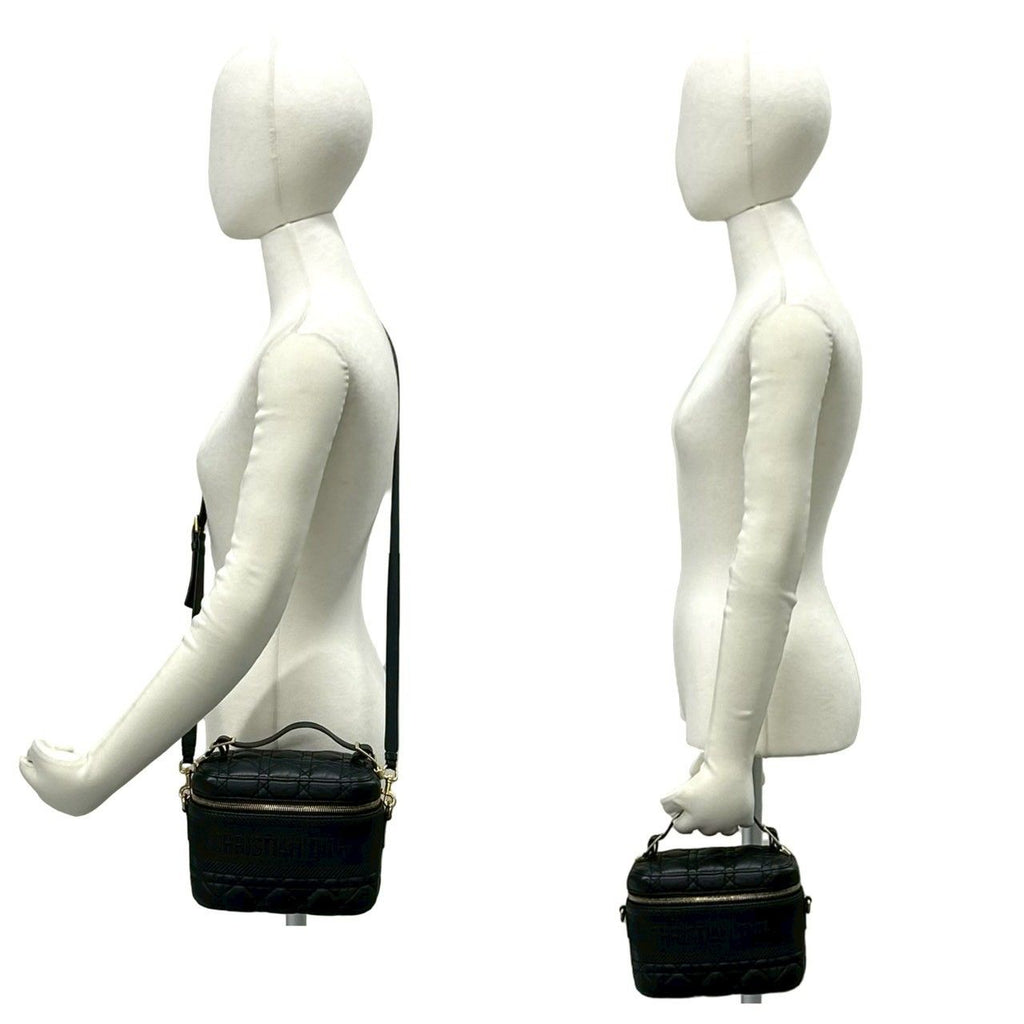 Dior Travel Small Vanity Cannage Leather 2-Way Shoulder Bag Black — view 2